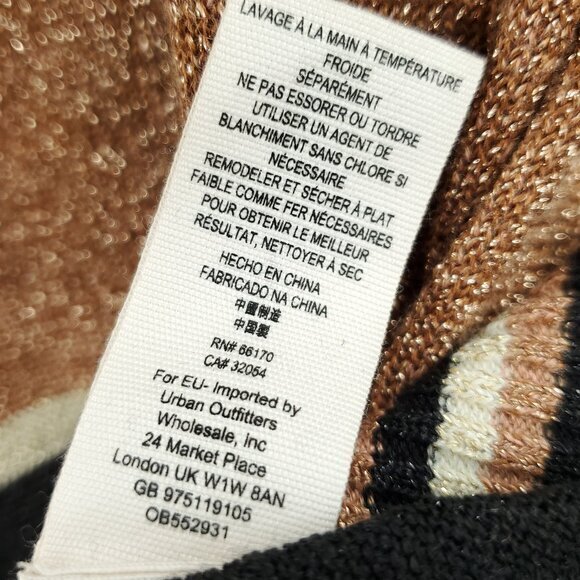 Free People Gold Dust Colorblock V-Neck Shimmer/Metallic Relaxed Fit Sweater XS - Picture 14 of 16